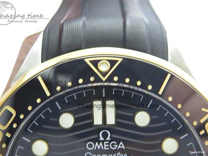 0502 Seasonal 2018 Seamaster Diver 300M SS YG VSF 1:1 Best Edition YG Bezel Black Dial on Black Rubber Strap A 7934